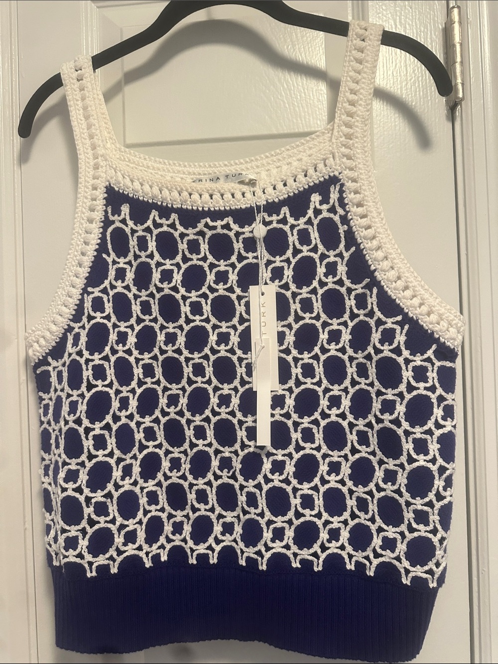 Trina Turk  with White Crochet Panel Tank-color is royal blue-